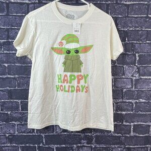 Star Wars Women's Medium Baby Yoda " Happy Holidays" Short Sleeve Graphic Top
